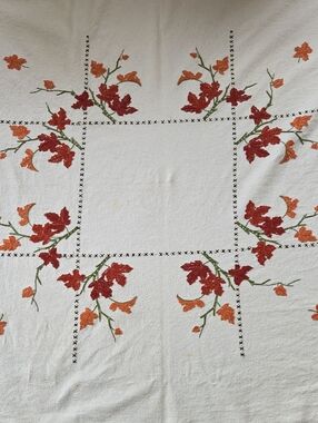 Vintage Table Cloth Hand Made Embroidered with Crochet Edges.